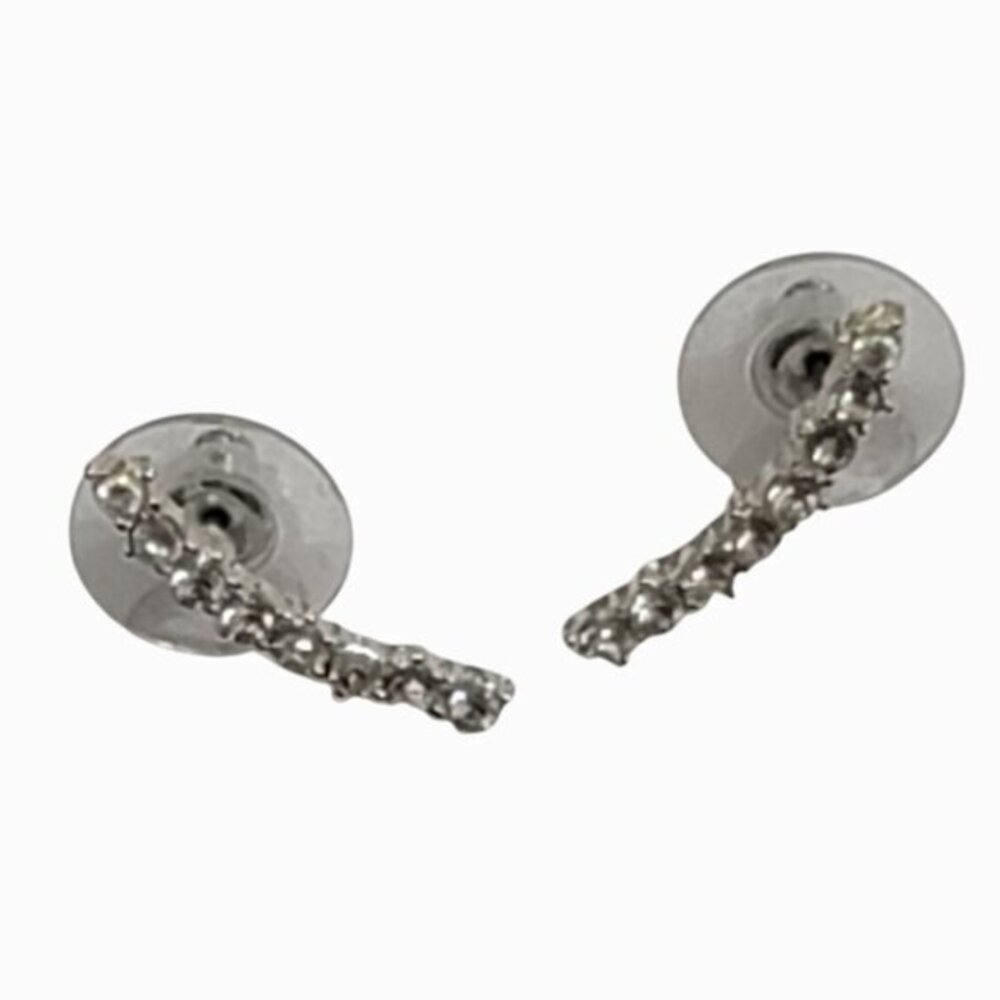 Crystal Rhinestone Silver-Tone Curved Bar Stud Earrings with Secure Backing